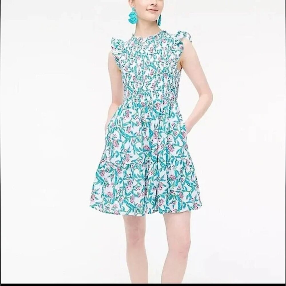 J. Crew Factory Floral Blue and Pink Dress